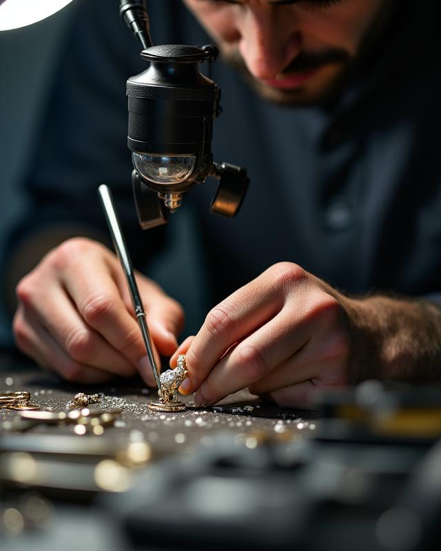 Jeweler crafting a custom engagement ring in New York workshop