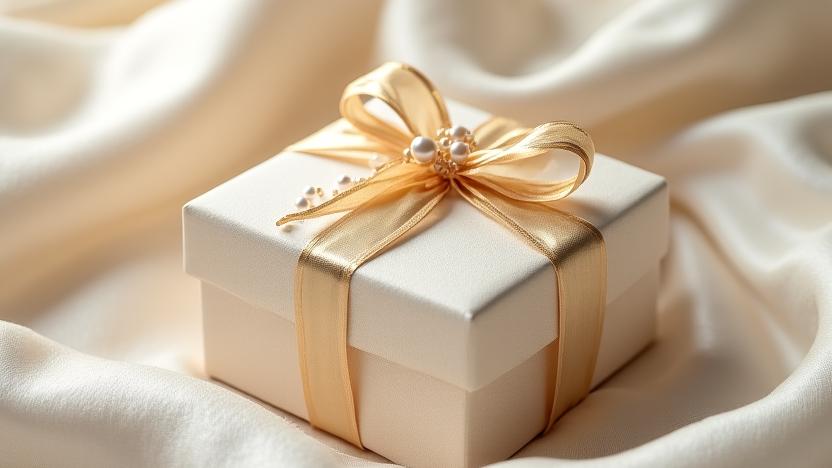 Luxury jewelry gift box with ribbon and pearls premium packaging