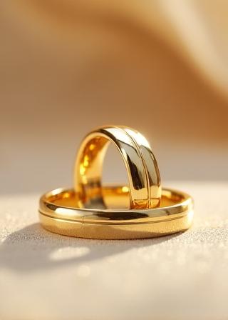 His and hers matching gold wedding bands set