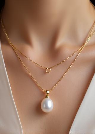 Pearl and gold birthstone pendant necklace birthday gift