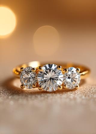 Three stone diamond anniversary or engagement ring yellow gold